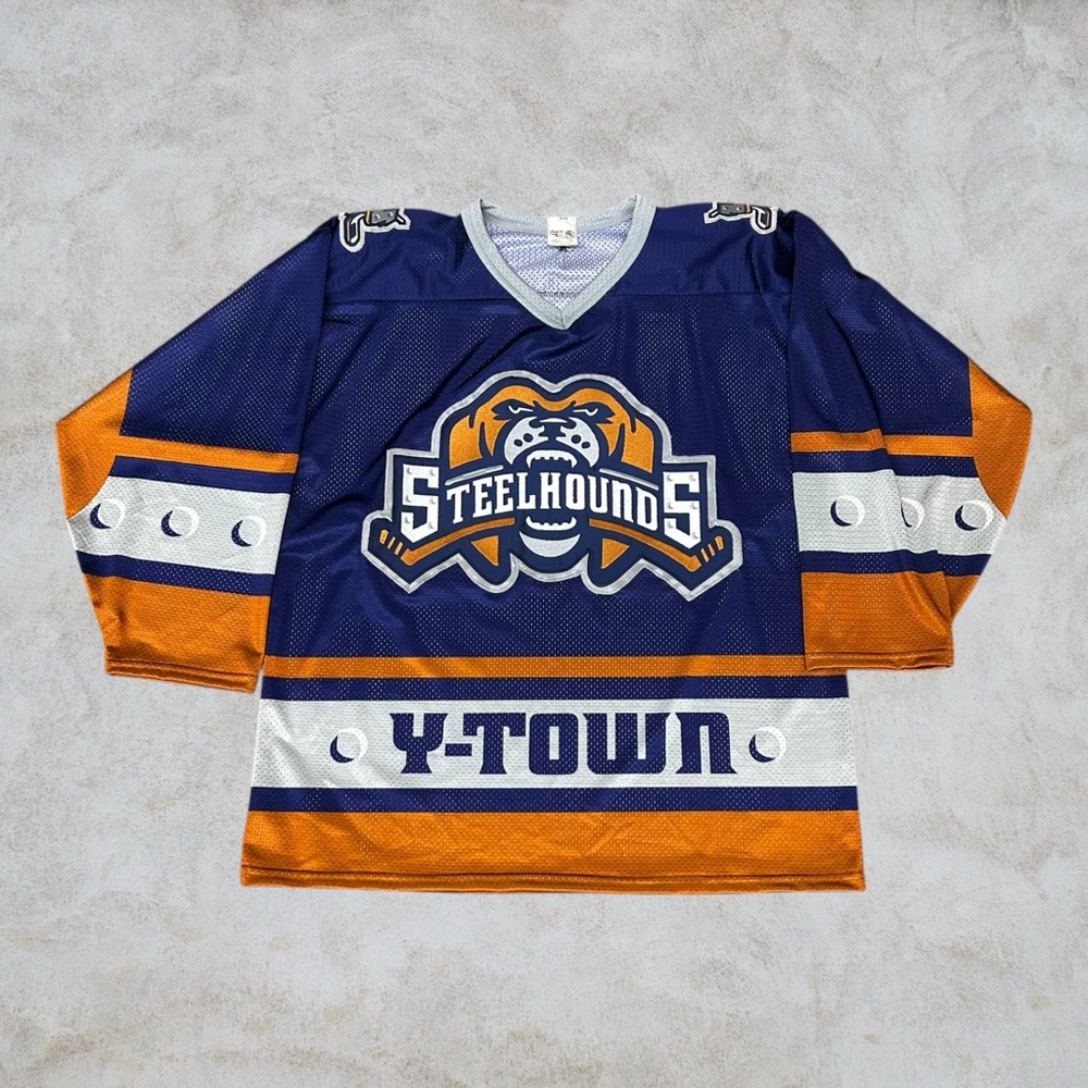 Youngstown Steelhouse Jersey Mens Large Navy Blue Athletic‎ Knit 90s Hockey VTG